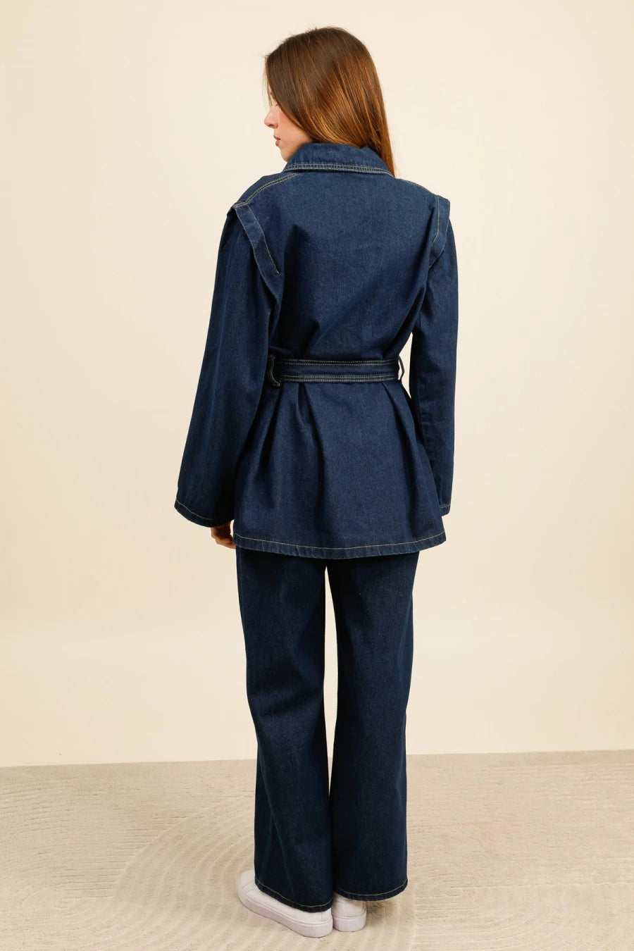 DENVER – Denim set with belted shirt and wide-leg pants