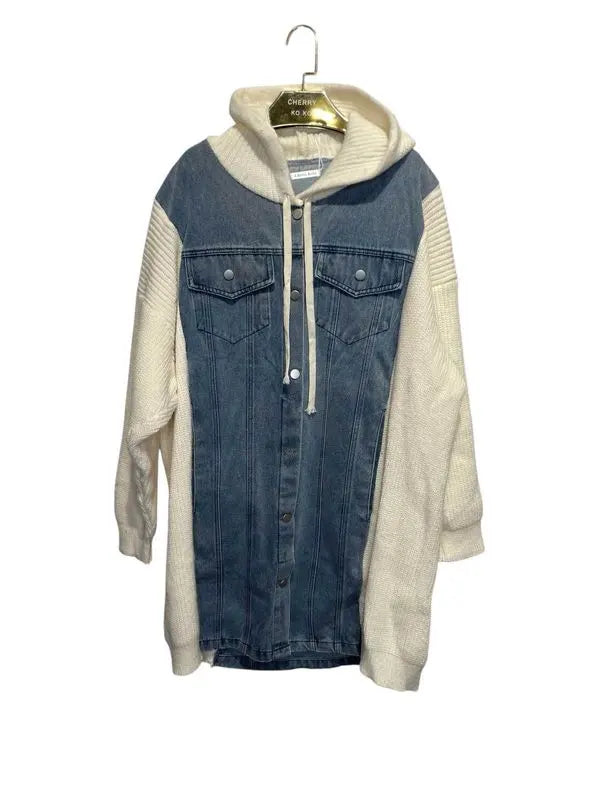 DENVER – Oversized denim and knit hoodie jacket