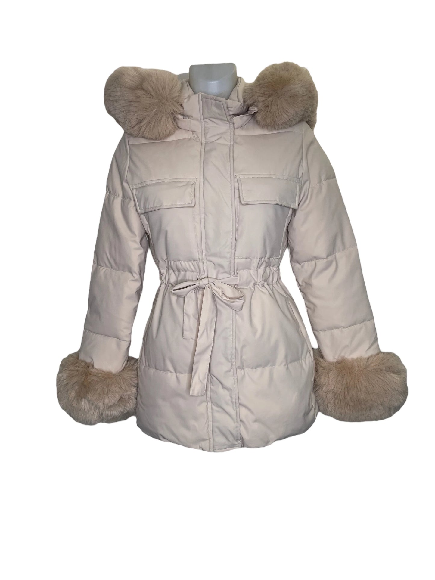 Mid-length down jacket with fur