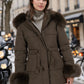 Mid-length down jacket with fur
