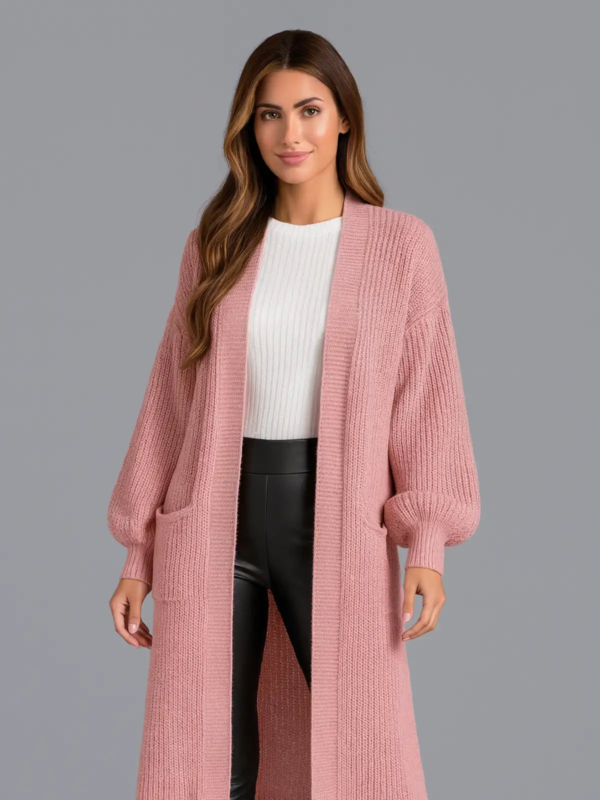 Long balloon sleeve cardigan
