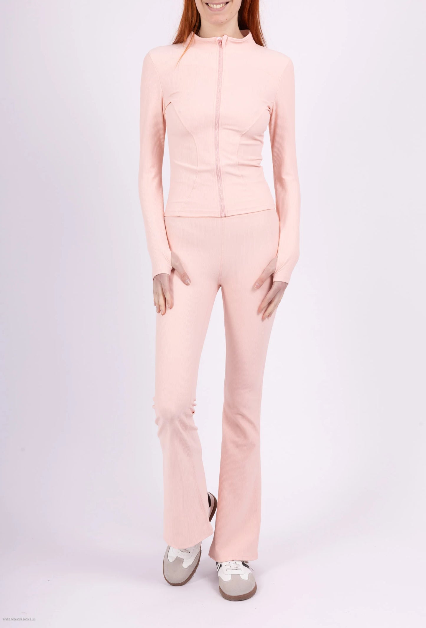 Ribbed zip-up set with flared fit