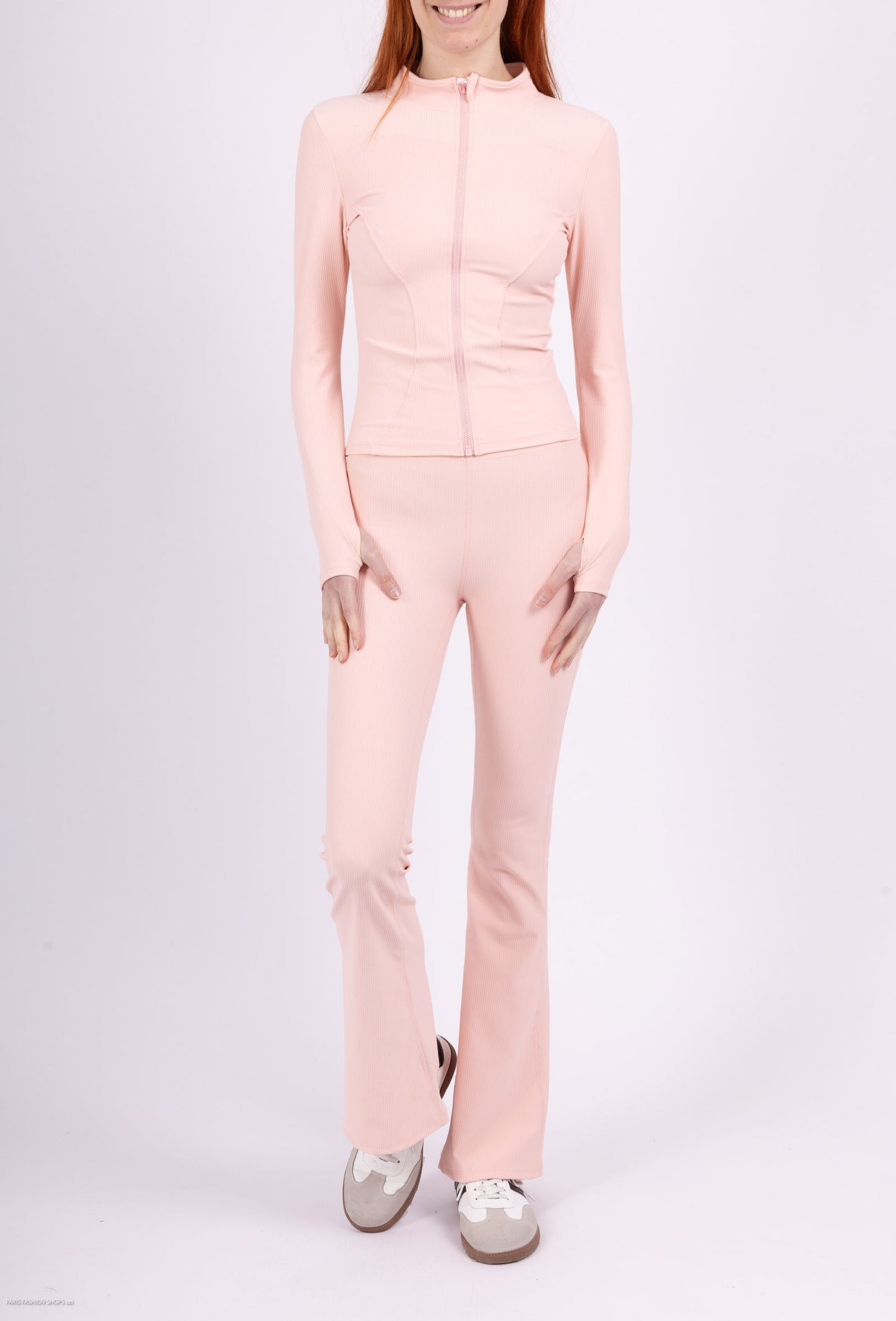Ribbed zip-up set with flared fit