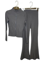 Ribbed zip-up set with flared fit