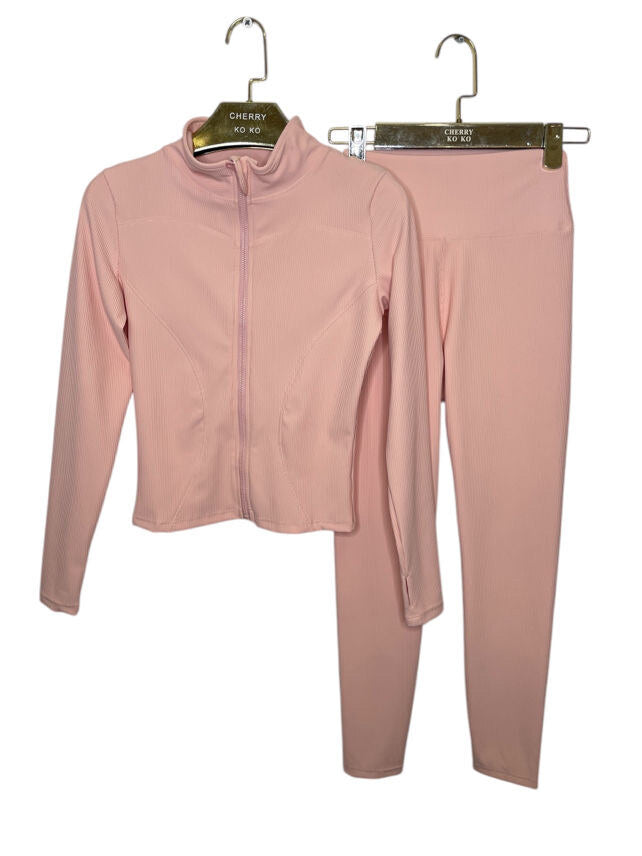 Ribbed sport set with long sleeve zip