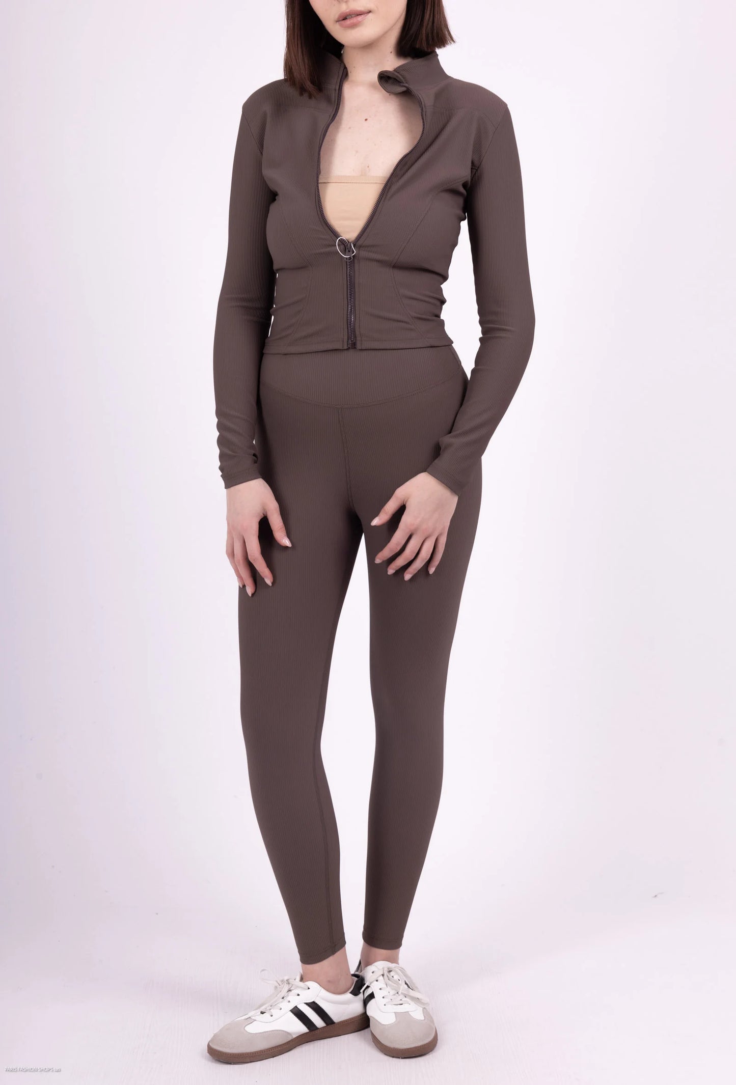 Ribbed sport set with long sleeve zip