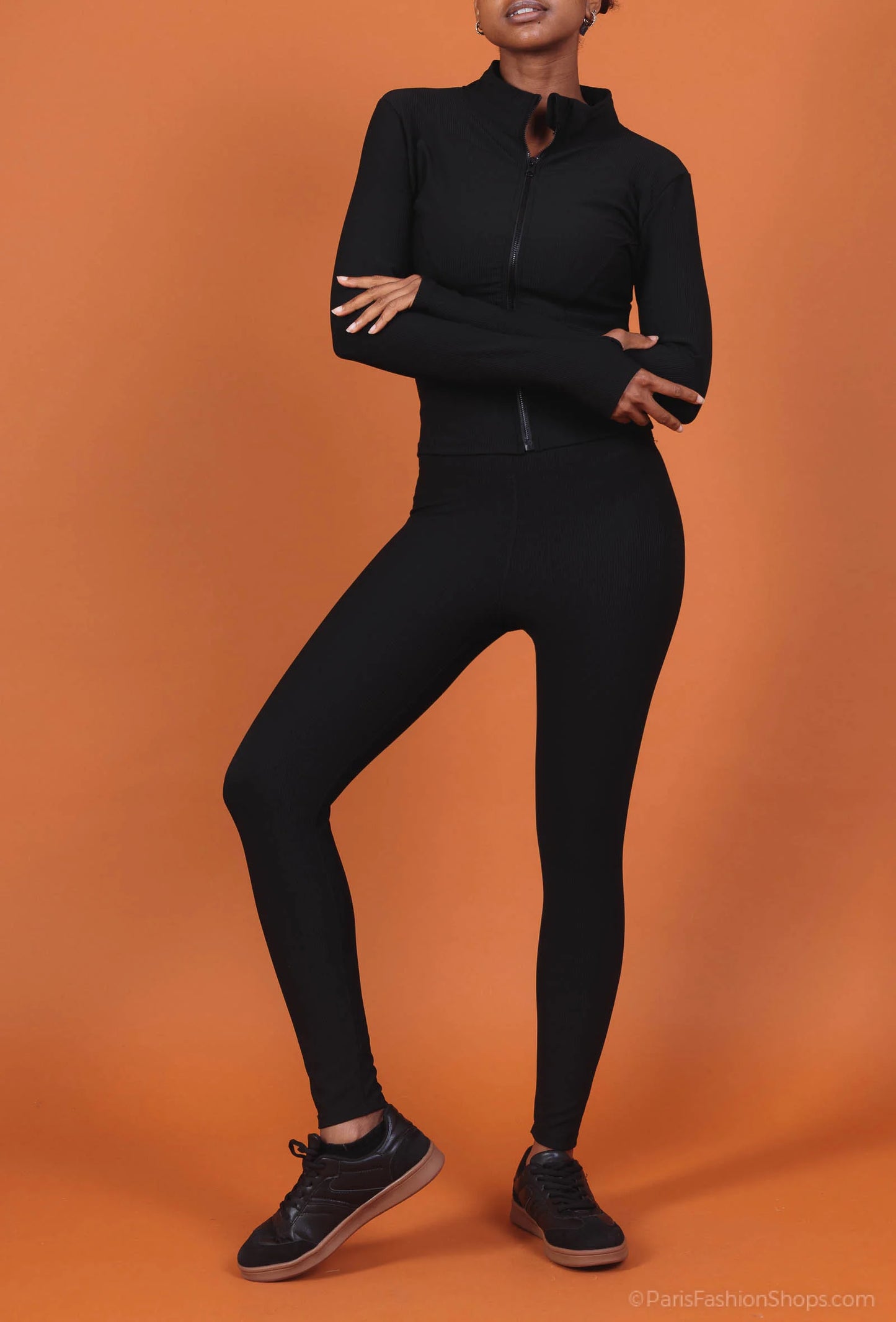 Ribbed sport set with long sleeve zip