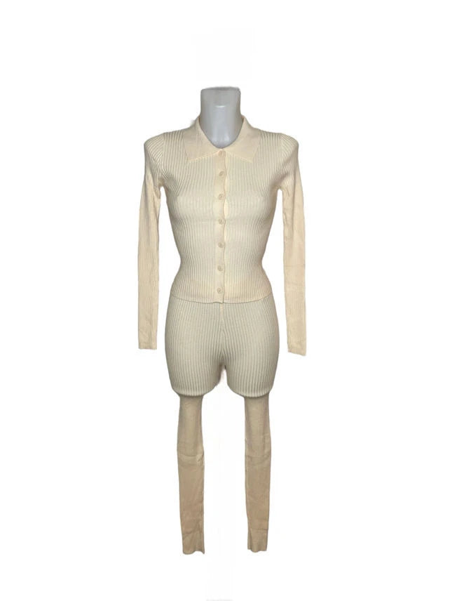 Ribbed knit set top button closure leggings