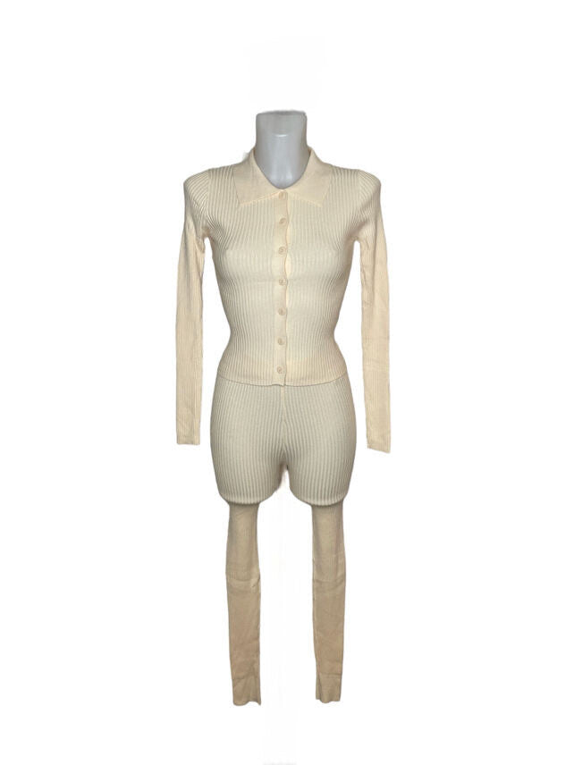 Ribbed knit set top button closure leggings