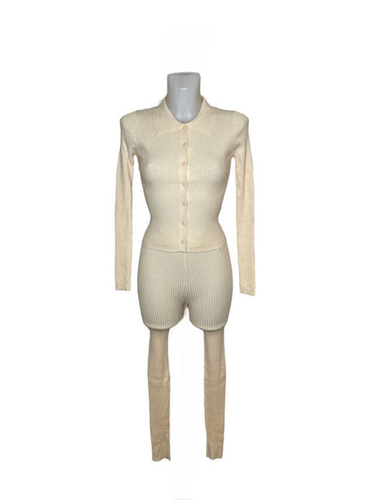 Ribbed knit set top button closure leggings