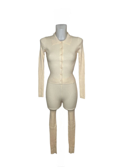 Ribbed knit set top button closure leggings