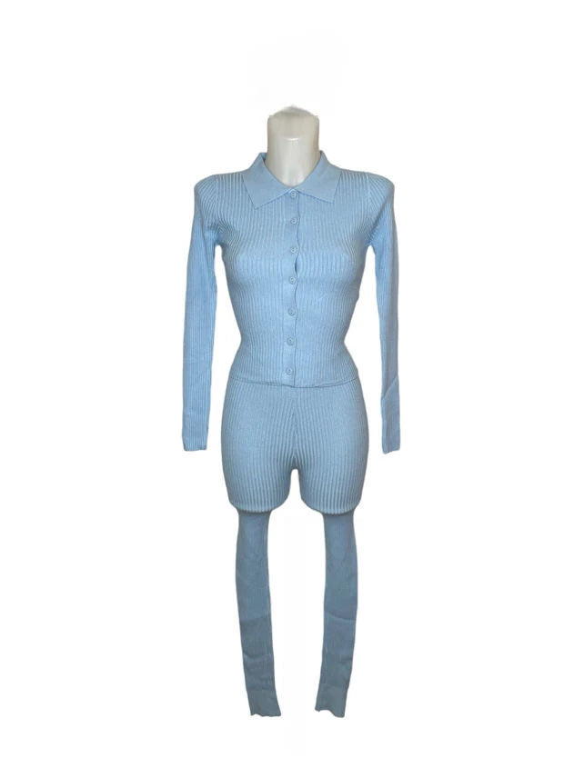 Ribbed knit set top button closure leggings