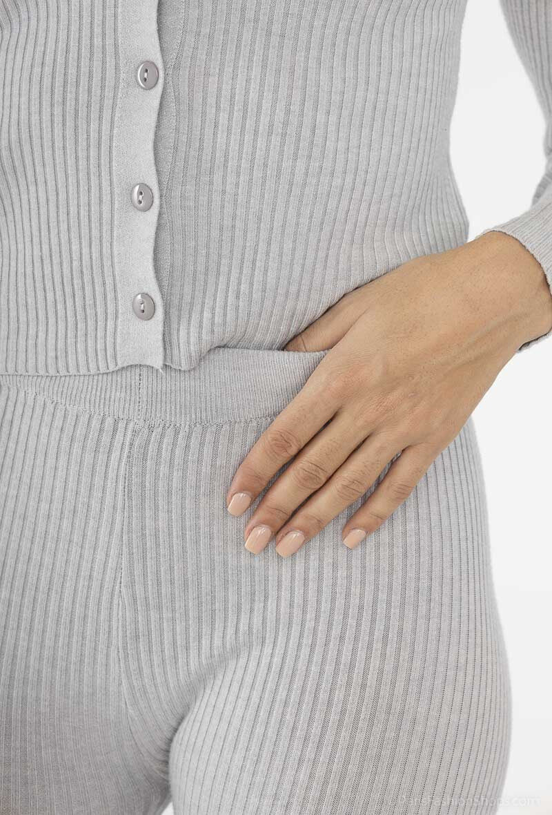 Ribbed knit set top button closure leggings