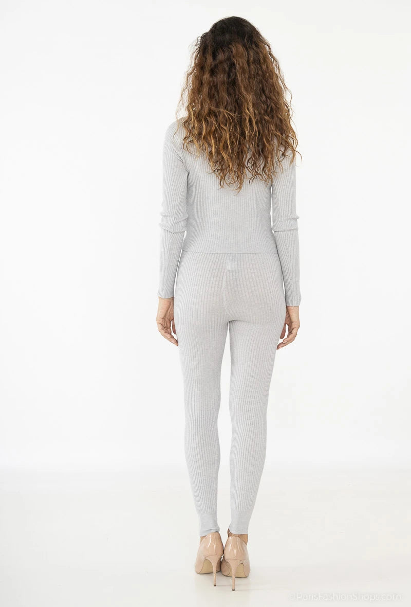 Ribbed knit set top button closure leggings