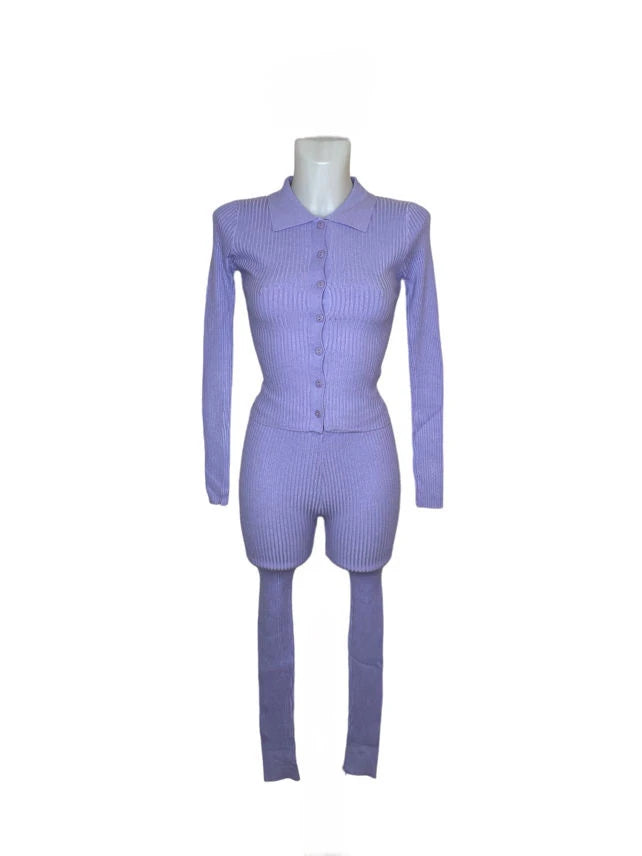 Ribbed knit set top button closure leggings