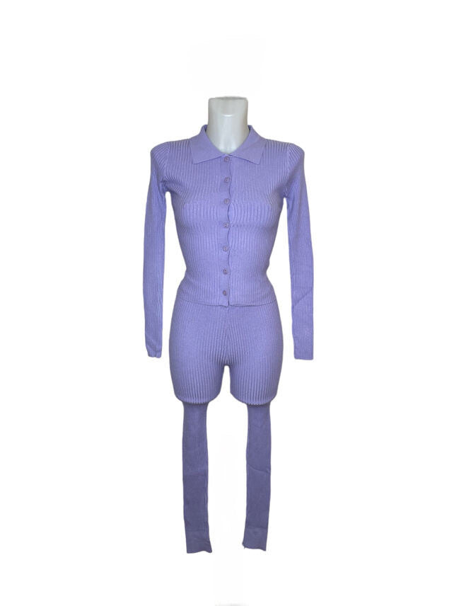 Ribbed knit set top button closure leggings