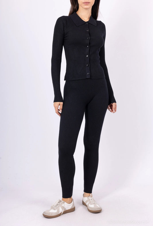 Ribbed knit set top button closure leggings