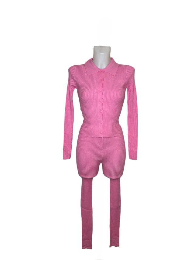 Ribbed knit set top button closure leggings