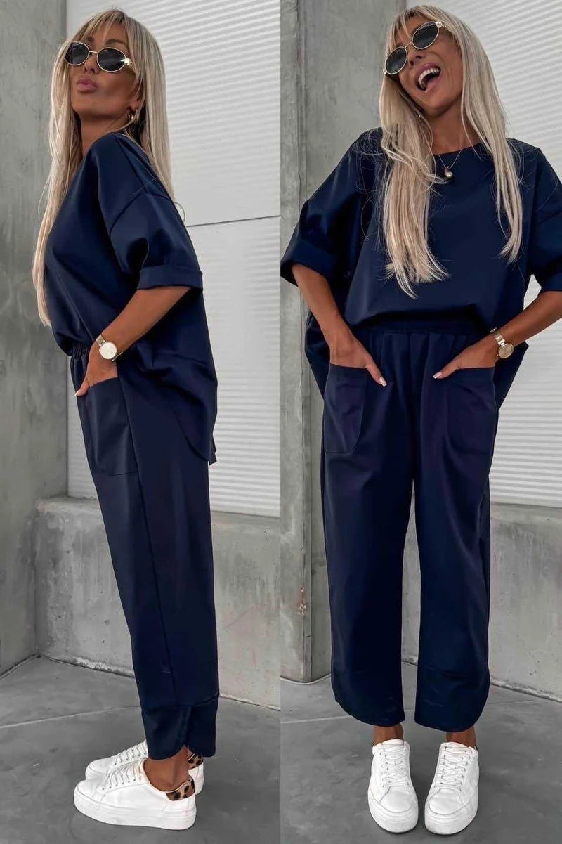 Oversized top and casual pants set