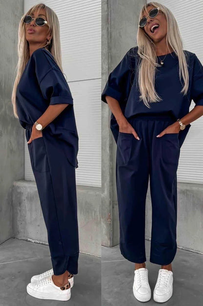 Oversized top and casual pants set