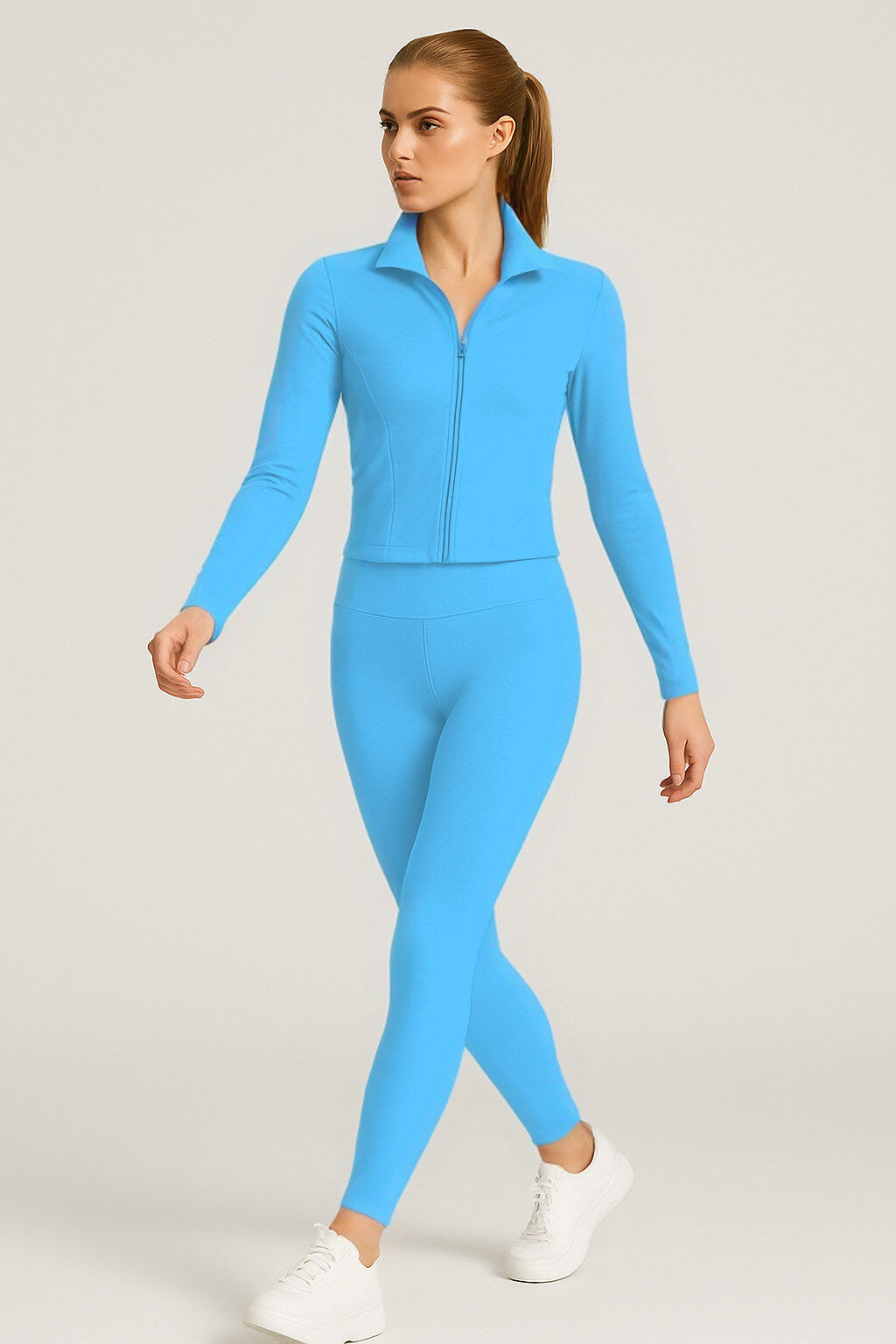 Gym set with zip slim legging pants