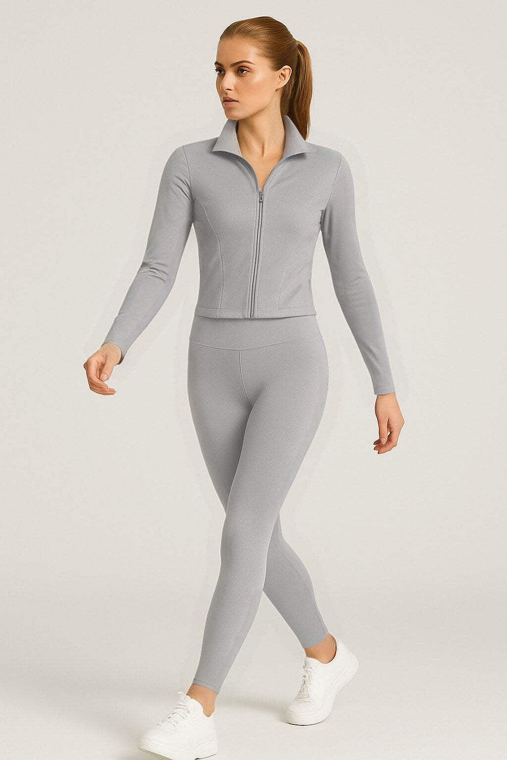Gym set with zip slim legging pants