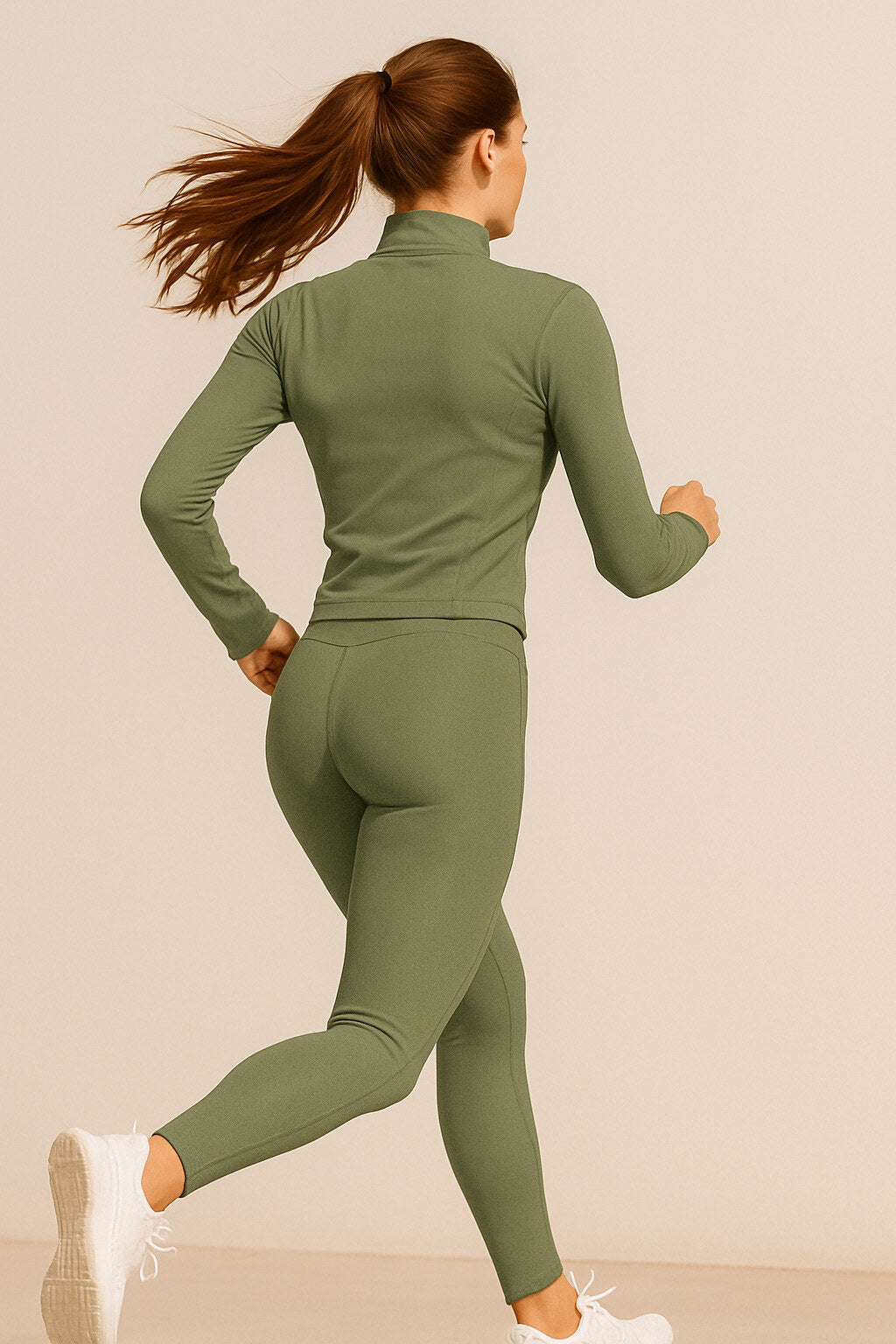 Gym set with zip slim legging pants