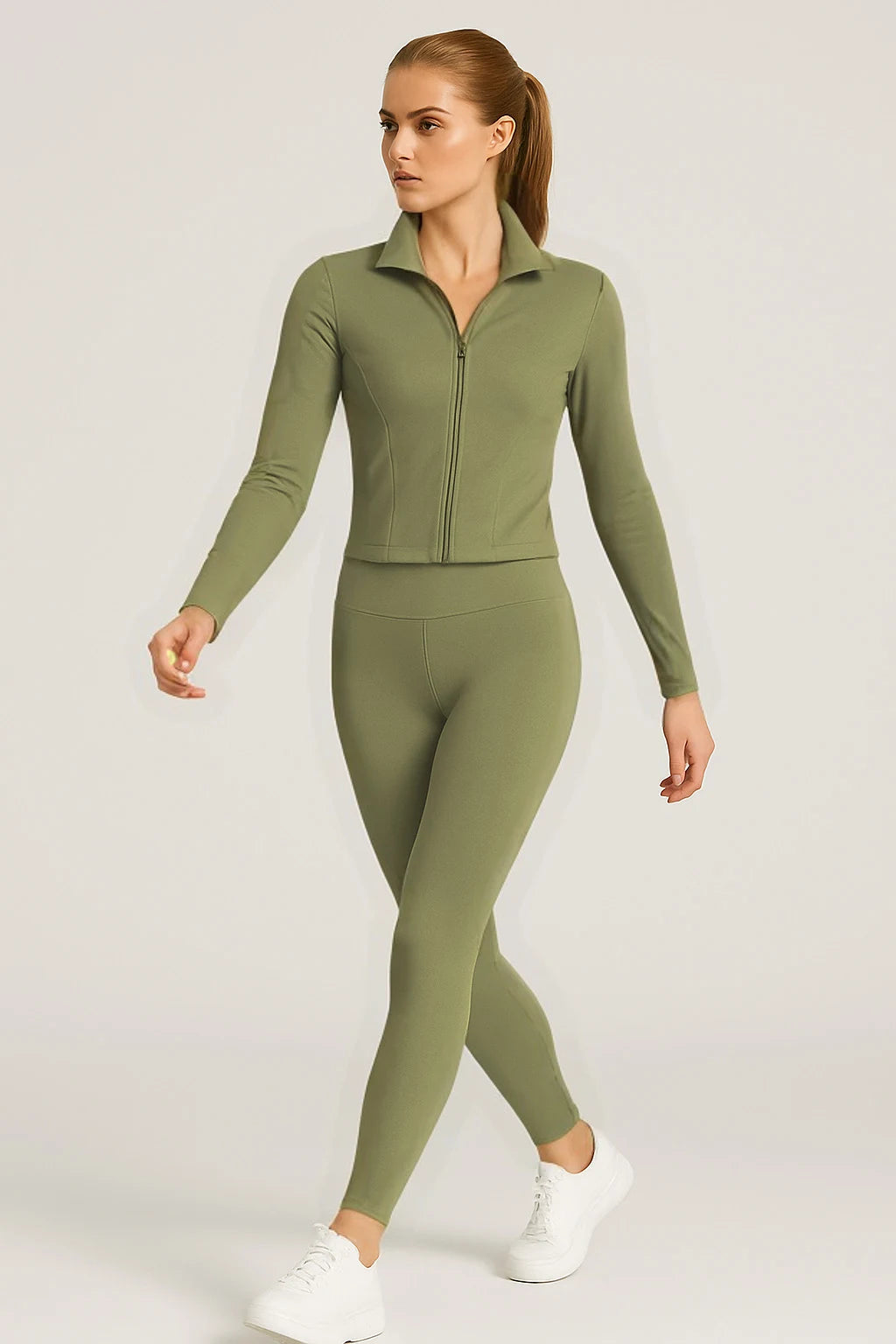 Sport set with zip slim legging pants