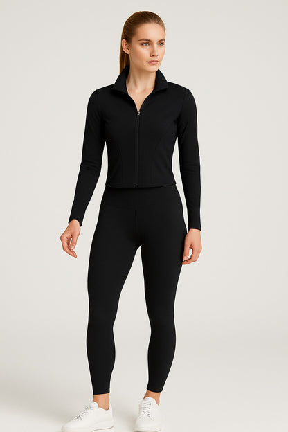 Gym set with zip slim legging pants