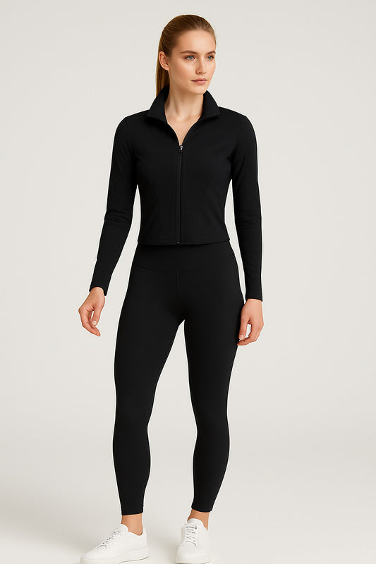 Gym set with zip slim legging pants