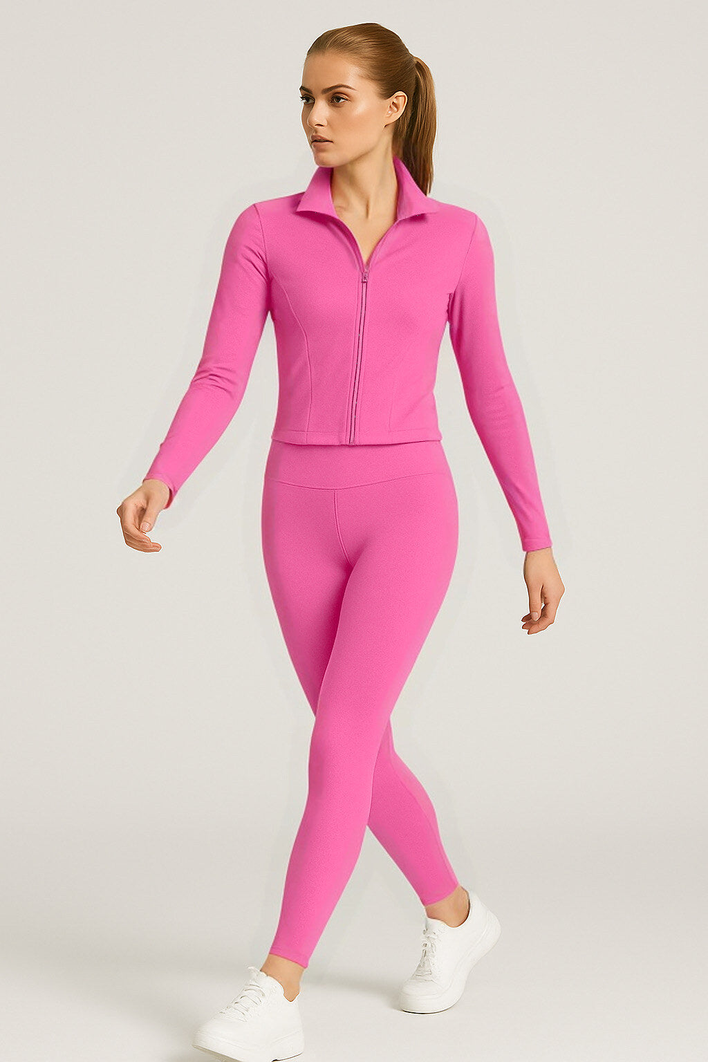 Gym set with zip slim legging pants