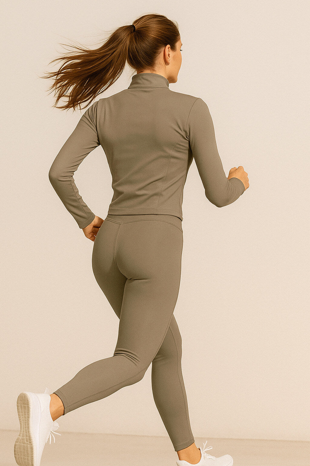 Gym set with zip slim legging pants