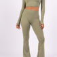 Long sleeve lace-up back top and flared pants set, sporty chic style