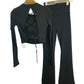 Long sleeve lace-up back top and flared pants set, sporty chic style