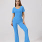 Women's backless fitted jumpsuit with short sleeves