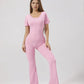 Women's backless fitted jumpsuit with short sleeves