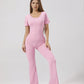 Women's backless fitted jumpsuit with short sleeves