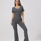 Women's backless fitted jumpsuit with short sleeves