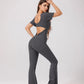 Women's backless fitted jumpsuit with short sleeves