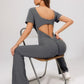 Women's backless fitted jumpsuit with short sleeves