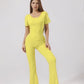 Women's backless fitted jumpsuit with short sleeves