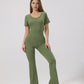 Women's backless fitted jumpsuit with short sleeves