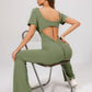 Women's backless fitted jumpsuit with short sleeves