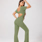 Women's backless fitted jumpsuit with short sleeves