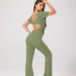 Women's backless fitted jumpsuit with short sleeves
