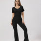 Women's backless fitted jumpsuit with short sleeves