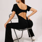 Women's backless fitted jumpsuit with short sleeves