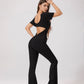 Women's backless fitted jumpsuit with short sleeves