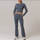 Women's high-waisted flare sports set with long sleeves and shaping fabric