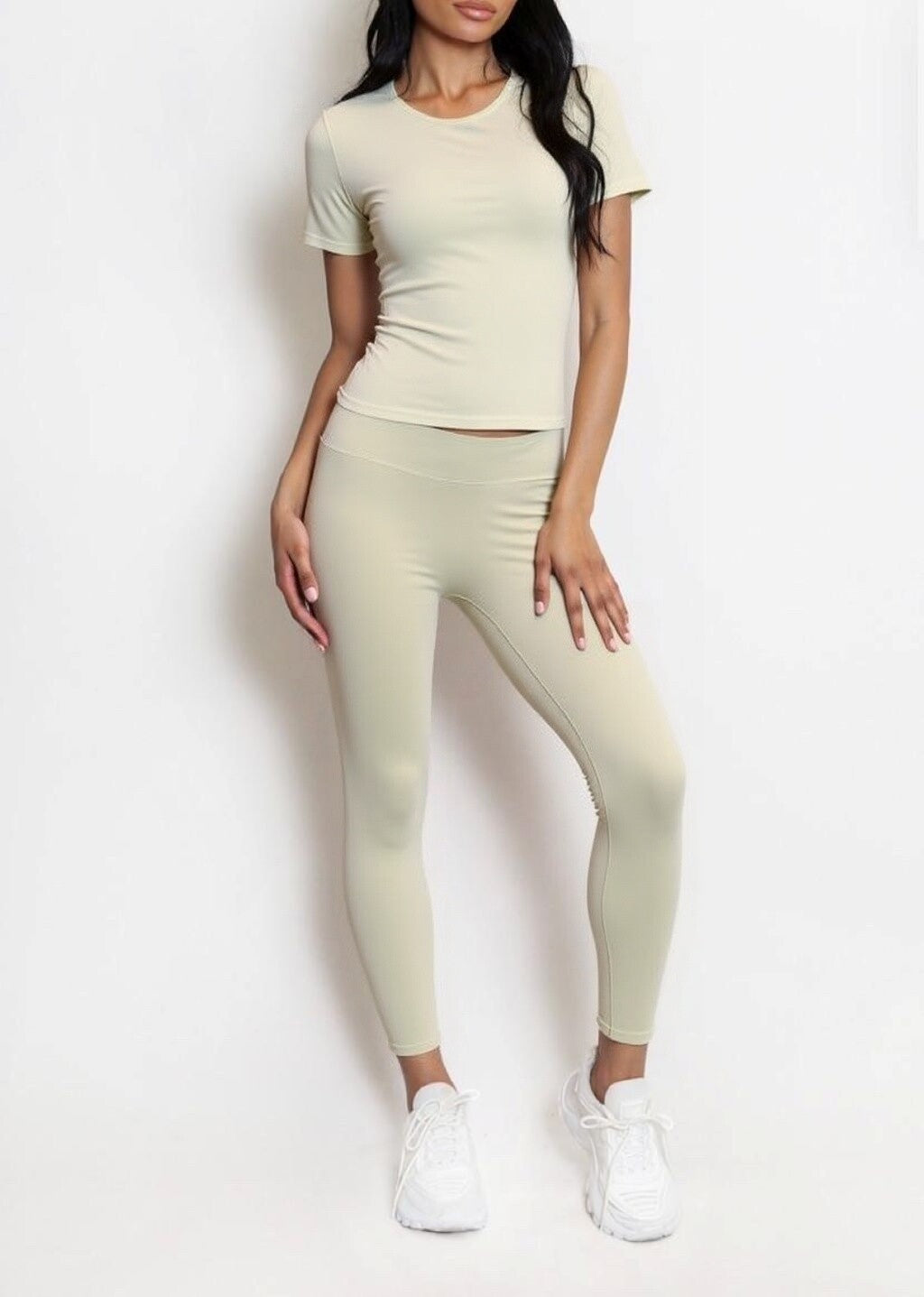 Women's sports set short sleeve t-shirt high-waisted leggings smooth stretchy second-skin daily comfort and support